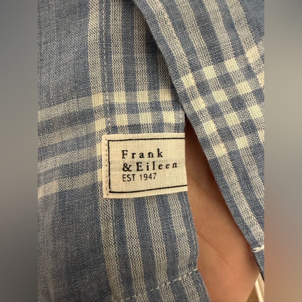 Frank & Eileen Hunter Shirt Dress Size Small Linen Blue Plaid Long Sleeve - Picture 5 of 7